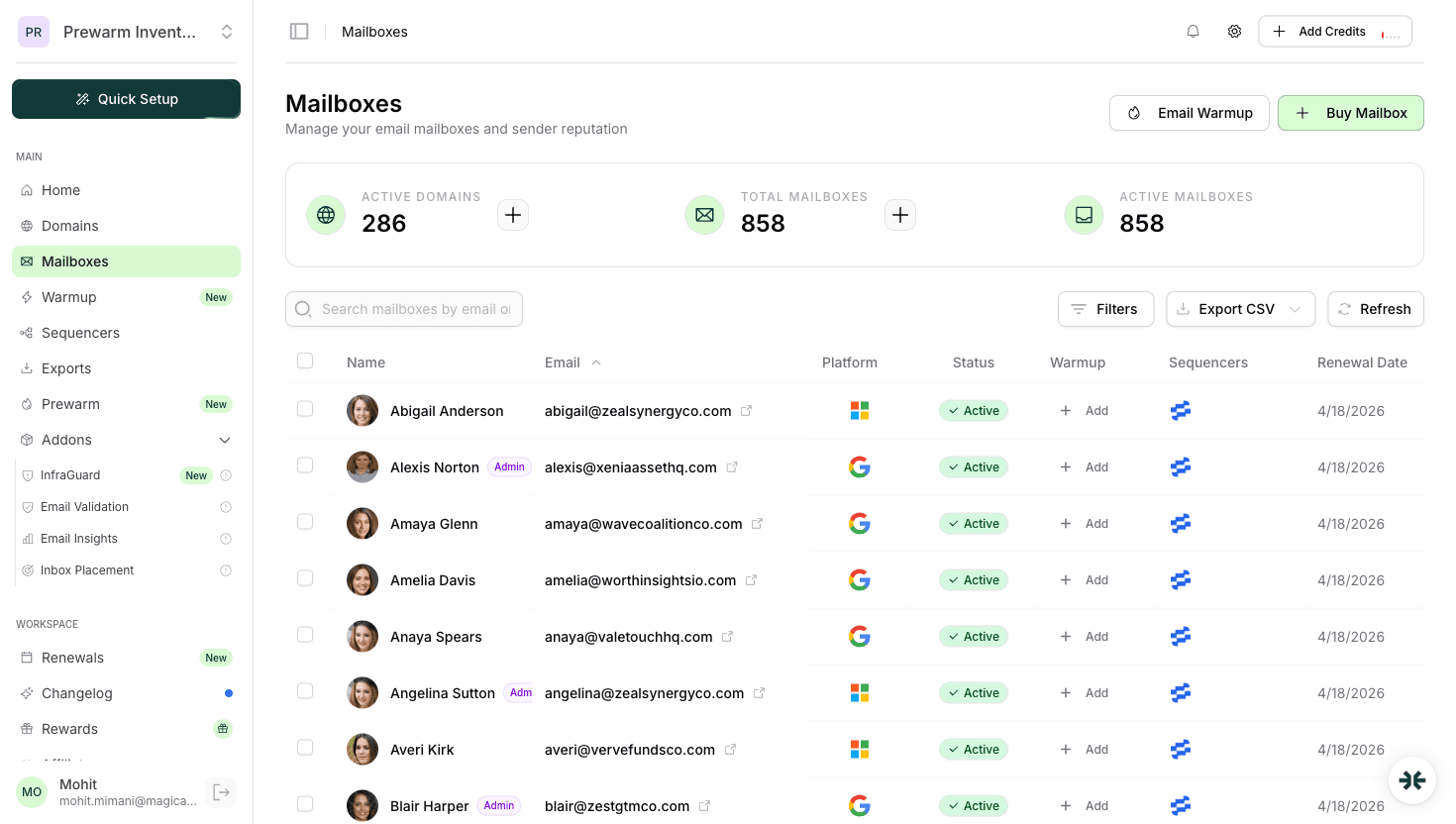 InboxKit real Google and Microsoft mailboxes